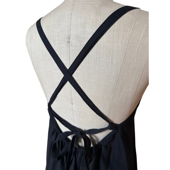 Everlane Dropwaist Strappy Midi Sundress in Black Stretch Seersucker Size 10 - Picture 3 of 7